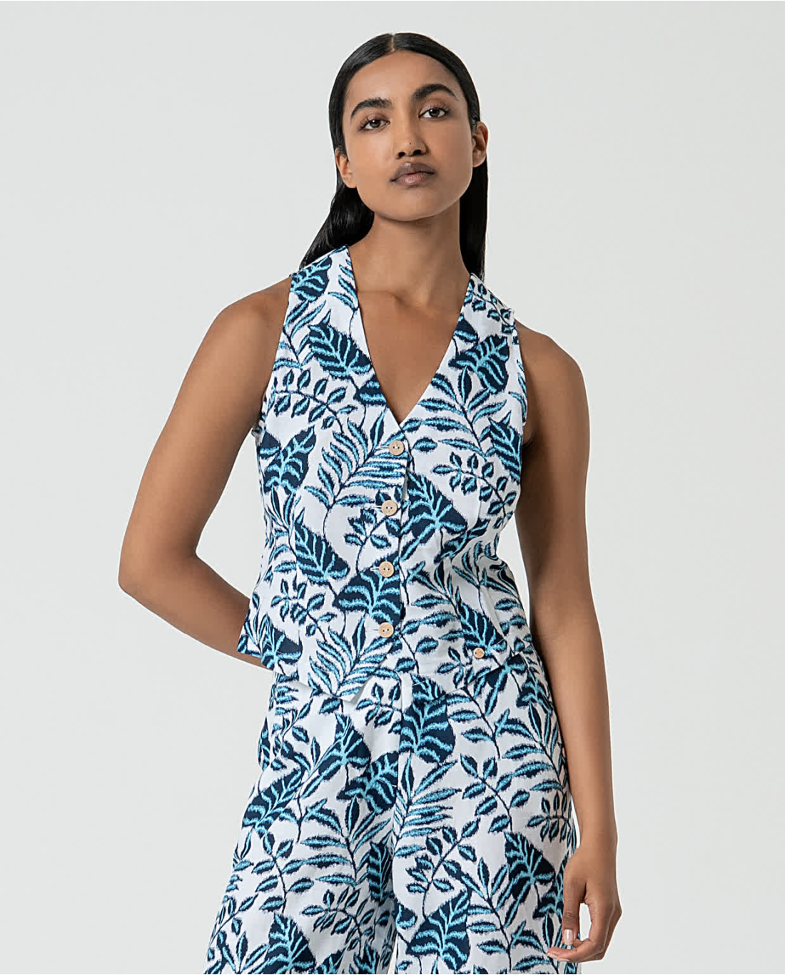 Chaleco de lino estampado