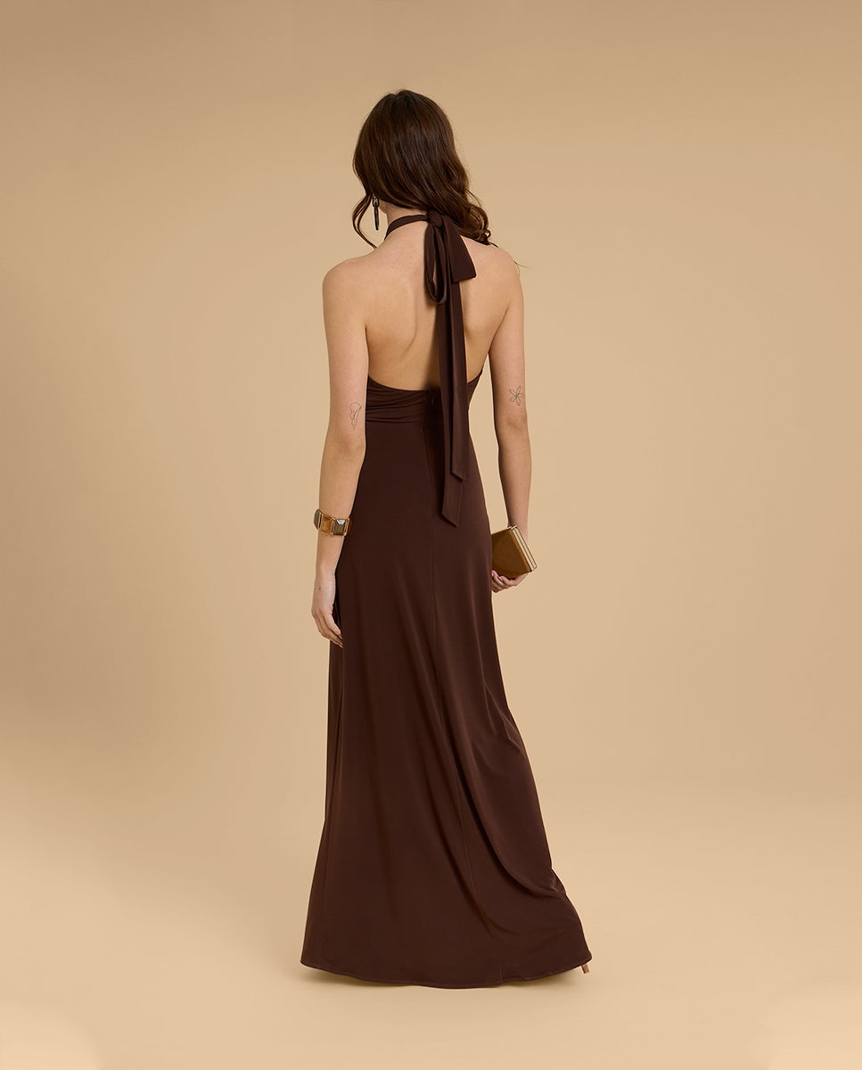 Vestido SABINA largo punto marrón