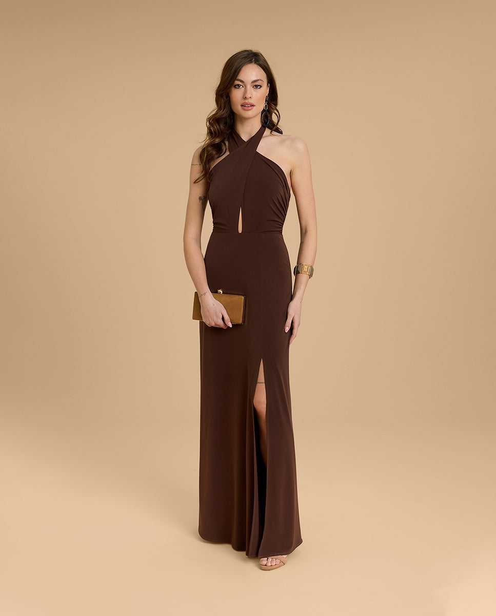 Vestido SABINA largo punto marrón